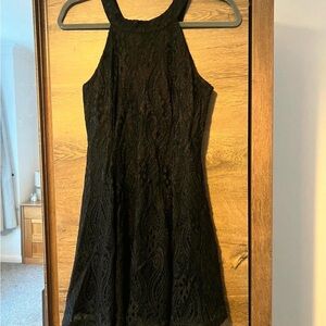 Elegant Black Lace Halter Mini Dress
